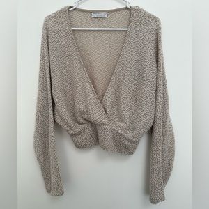 Urban Outfitters Beige Cropped Oversized Wrap Top Size Medium